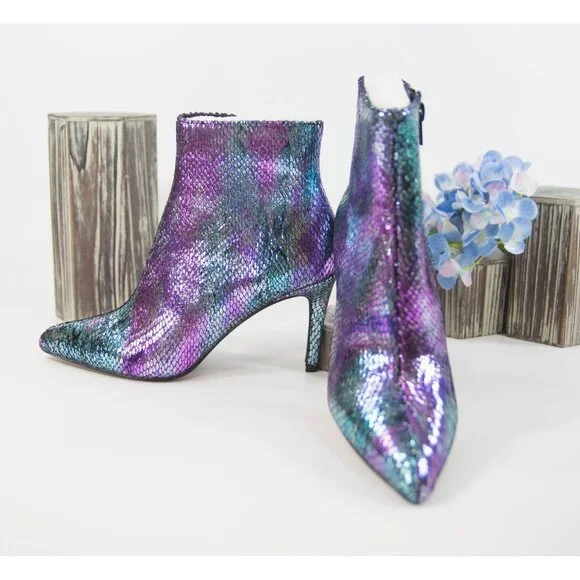 Betsey Johnson Albaa Iridescent Faux Snake Boots 6 - Picture 3 of 5